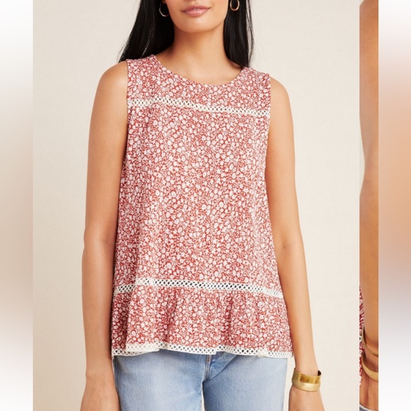 DONATED JAMAICA 🇯🇲 Anthropologie Maeve Quinn Lace Peplum Top w Split Back - Picture 12 of 14